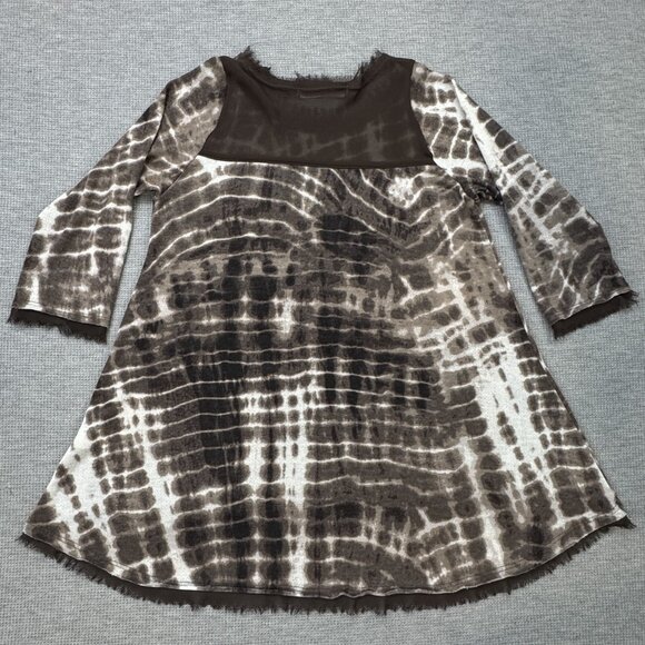 Coin 1804 Womens Brown Tie Dye 3/4 Sleeve Blouse Fringe Trim Sheer Panel Size S - Picture 8 of 14